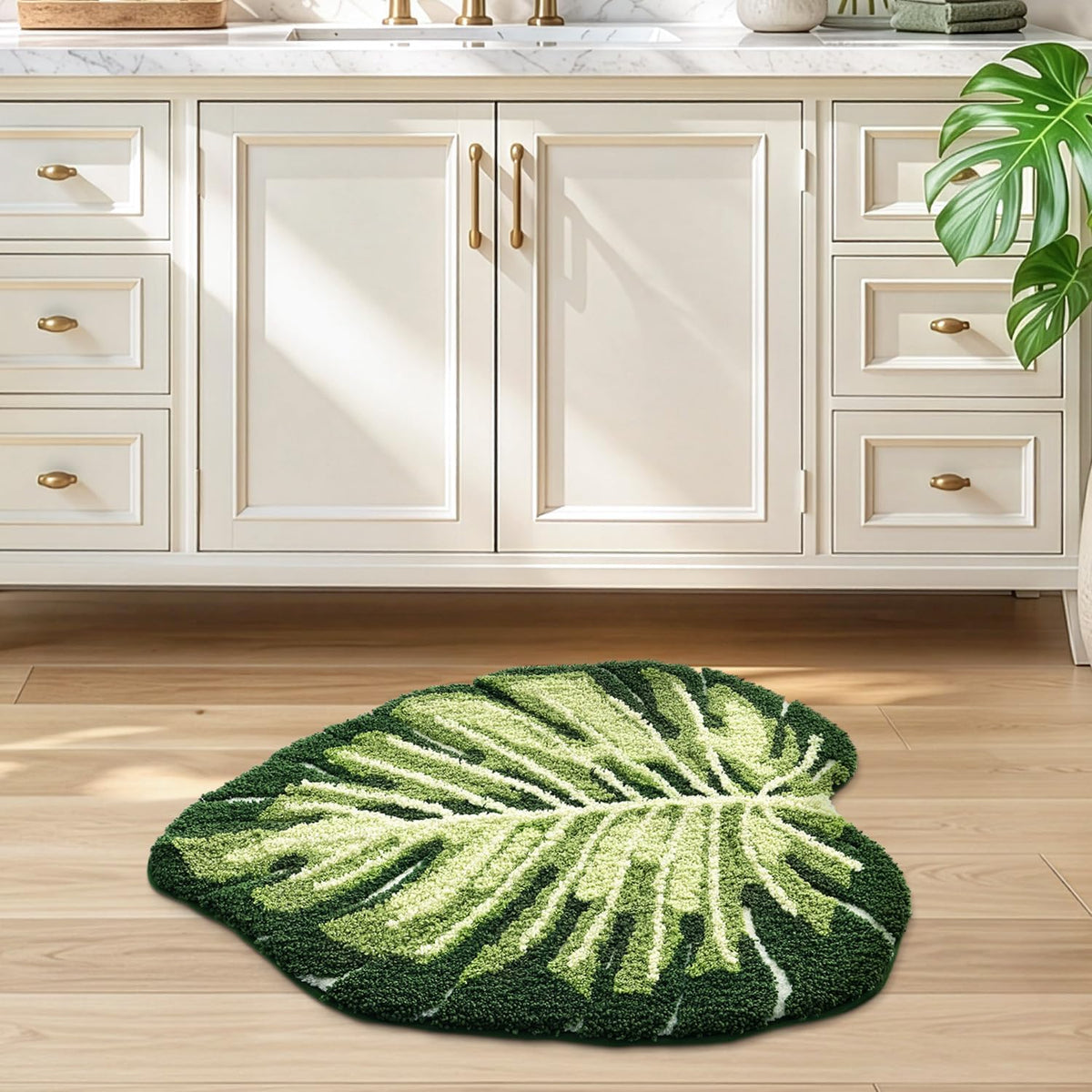 LUMI Bathroom Rug Green Leaf, Absorbent Non Slip Bath Mat, 23.5"x31.5"