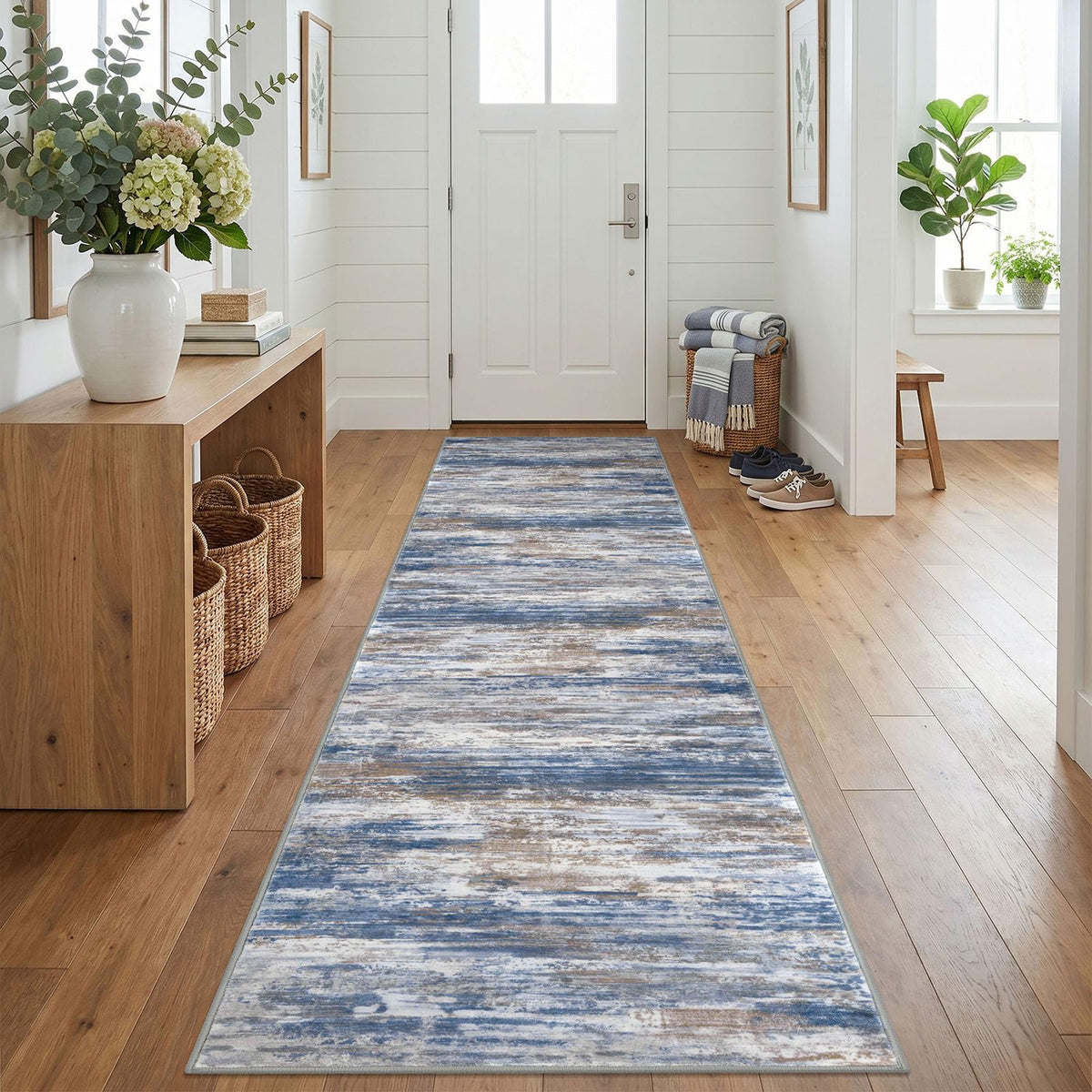 KOZYFLY Abstract Rugs for Entryway 2x3 Washable Small Area Rug Grey-Blue