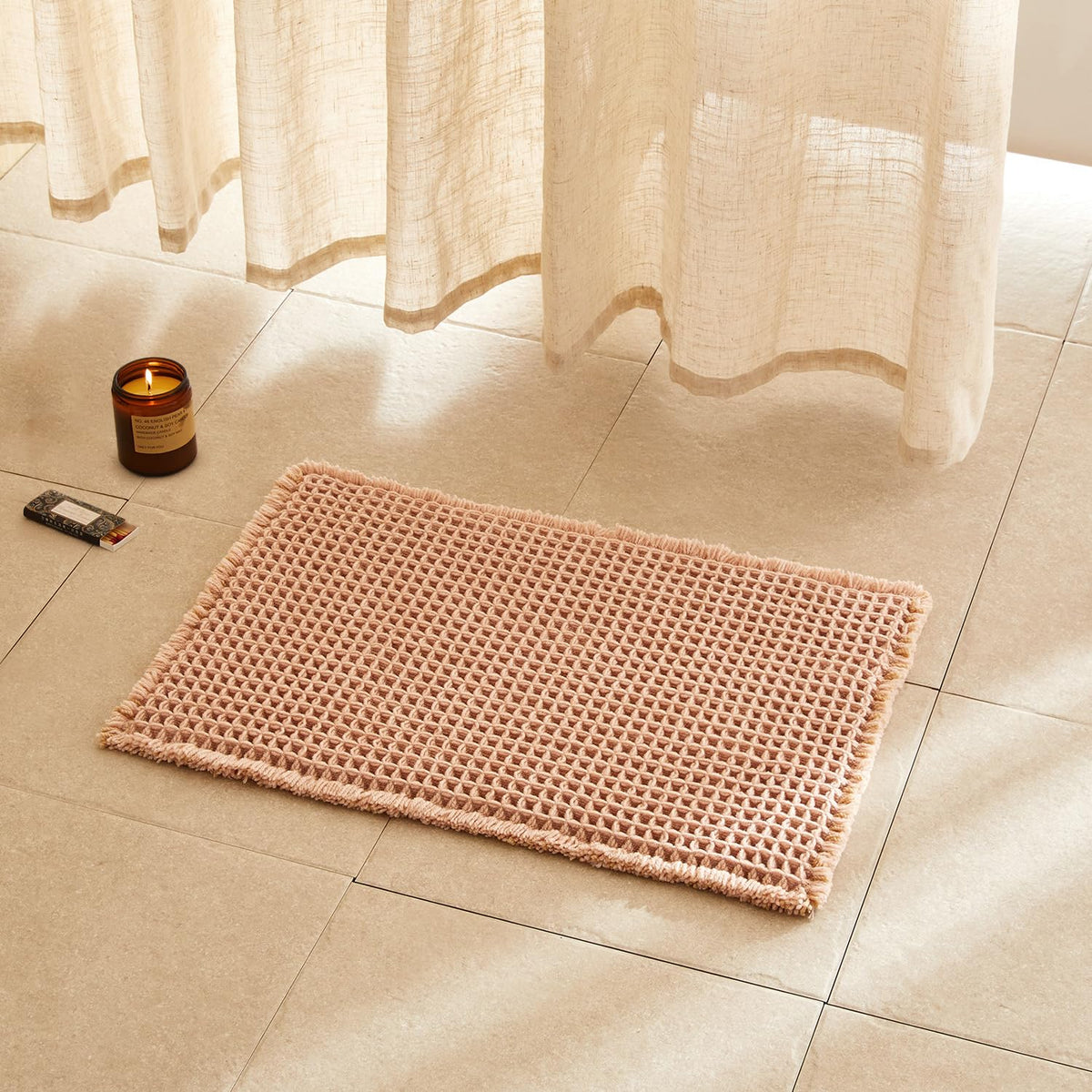 TYUU Waffle Bath Mat, Boho Bathroom Rugs Non Slip Washable, 30x20 Khaki
