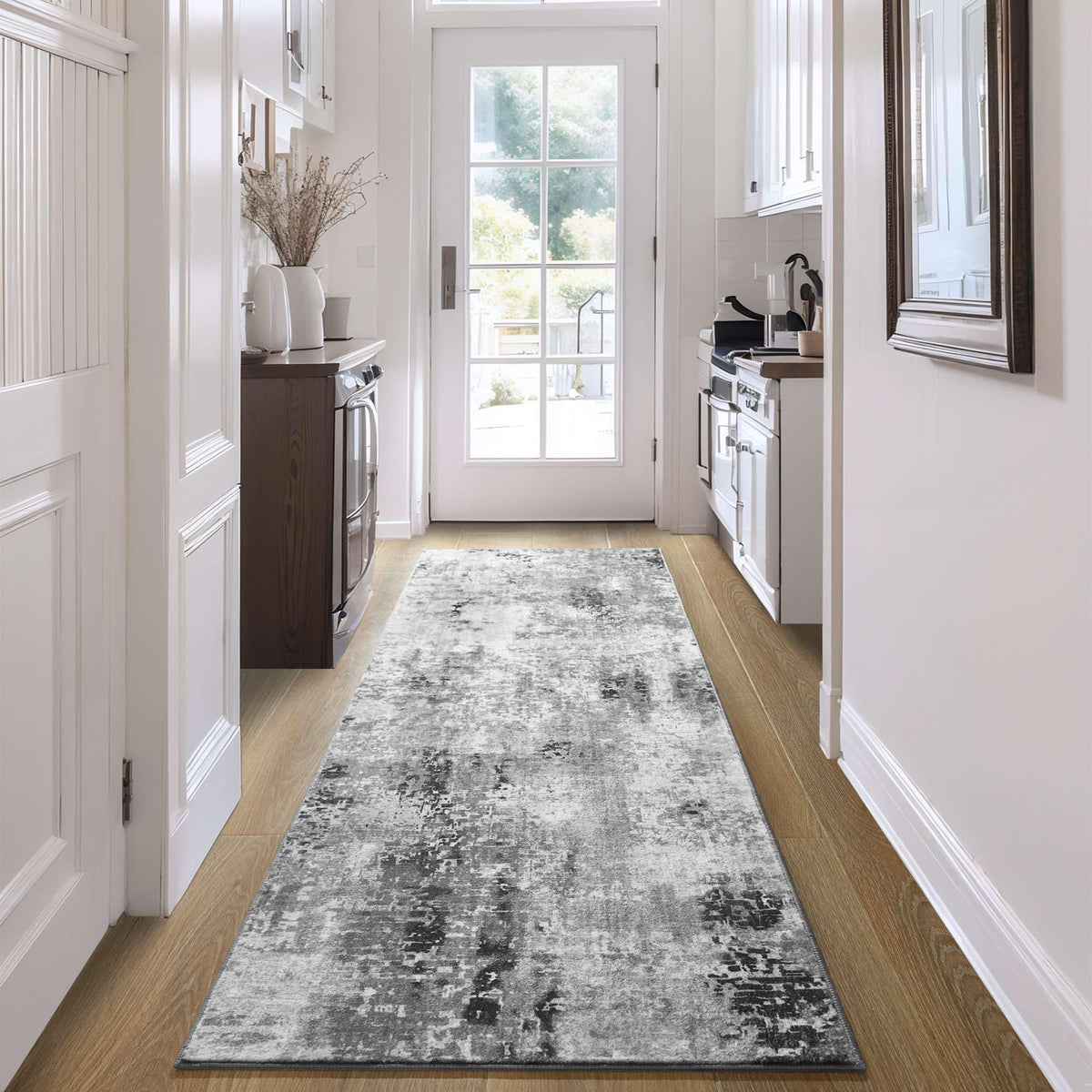 Ompaa 2x6 Rug Runners for Hallways Kitchen Runner Rug Non Slip Washable Grey Long Runner Rugs with Rubber Backing Soft Abstract Carpet Runner for Hallways, Kitchen, Bedroom, Bathroom, Entryway