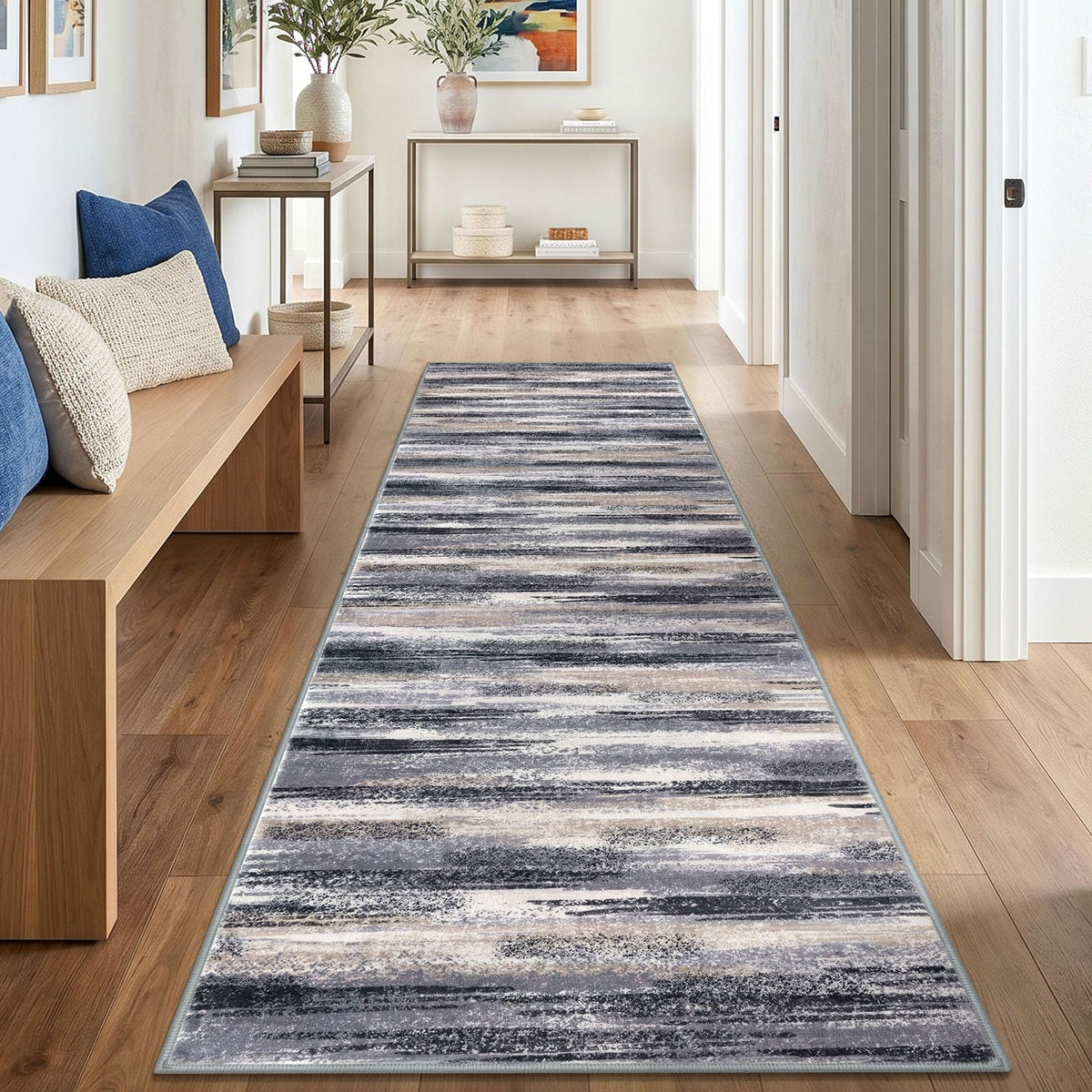 Lansny Abstract Washable 2x6 Runner Rug Non Slip Runners for Hallway
