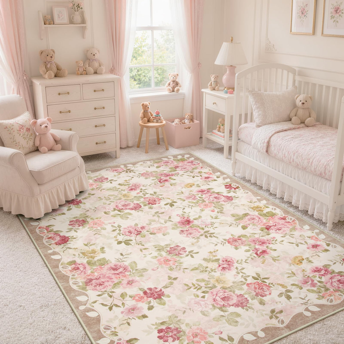 Lahome Floral Pink Bathroom Rug Runners for Hallways Non Slip 2x6