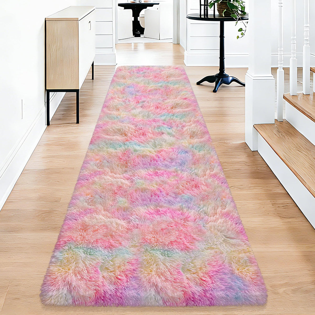 Soft Fluffy Beige Runner Rug for Bedroom, Bedside Long Rug Runner