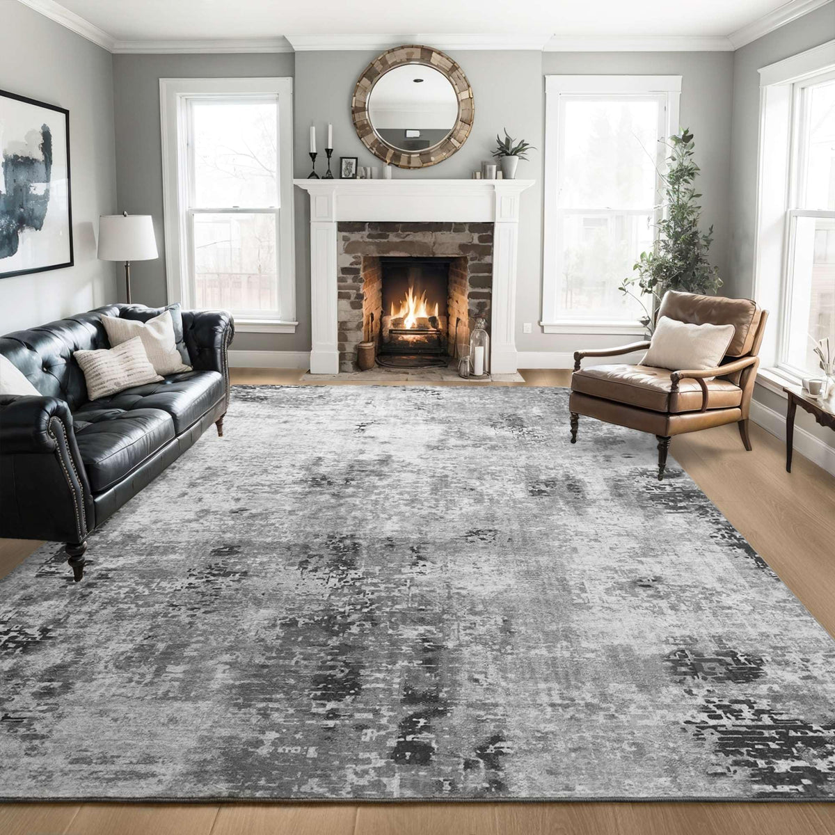 Ompaa 2x6 Rug Runners for Hallways Kitchen Runner Rug Non Slip Washable Grey Long Runner Rugs with Rubber Backing Soft Abstract Carpet Runner for Hallways, Kitchen, Bedroom, Bathroom, Entryway