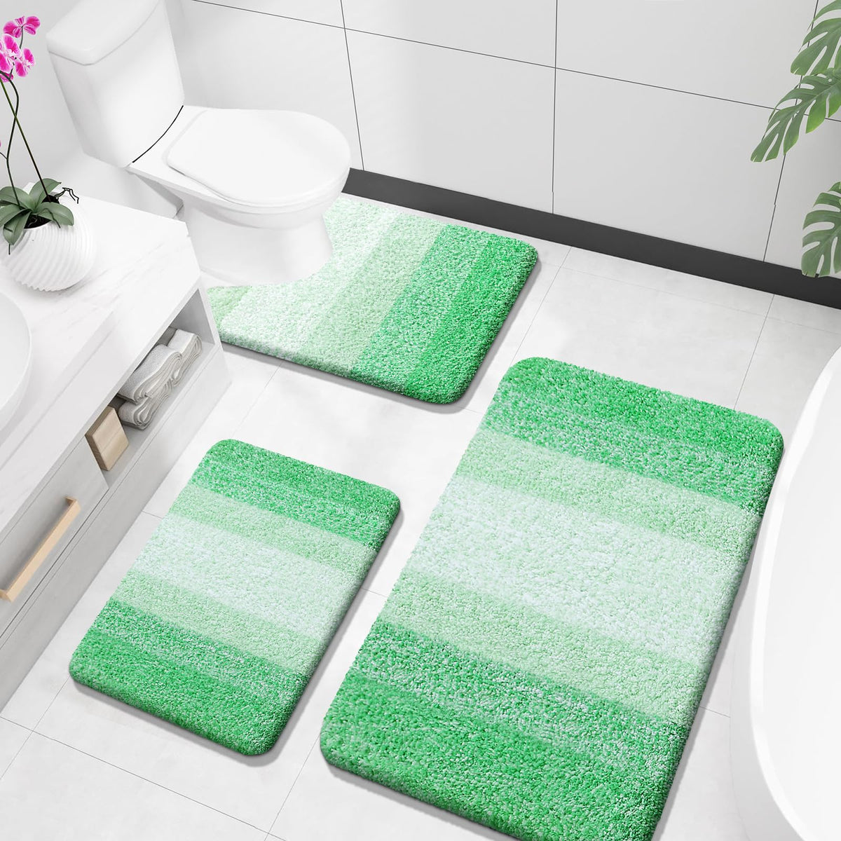OLANLY Microfiber Bathroom Rugs Sets 3 Piece, Absorbent Bath Mats, Grey
