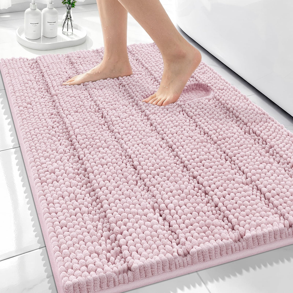 Bcoimo Small Bath Rug Mat,24x17 Chenille Non Slip Gray Bathroom Shower Mat