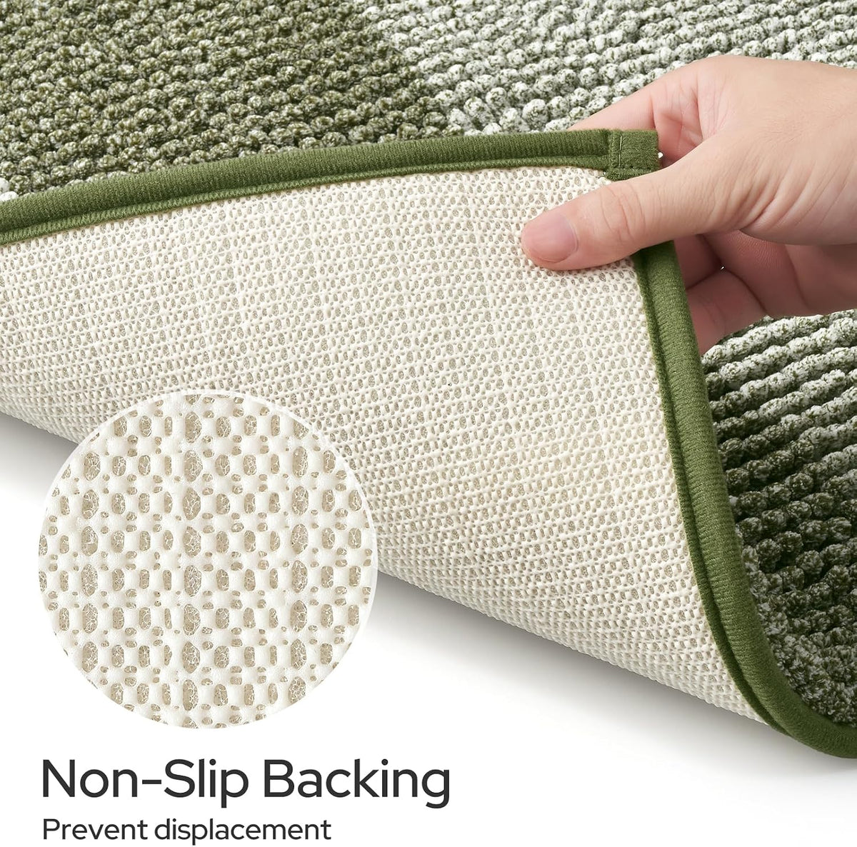 HOMEIDEAS Sage Green Bathroom Rugs Sets 2 Piece Chenille, 20"x32"+17"x24"