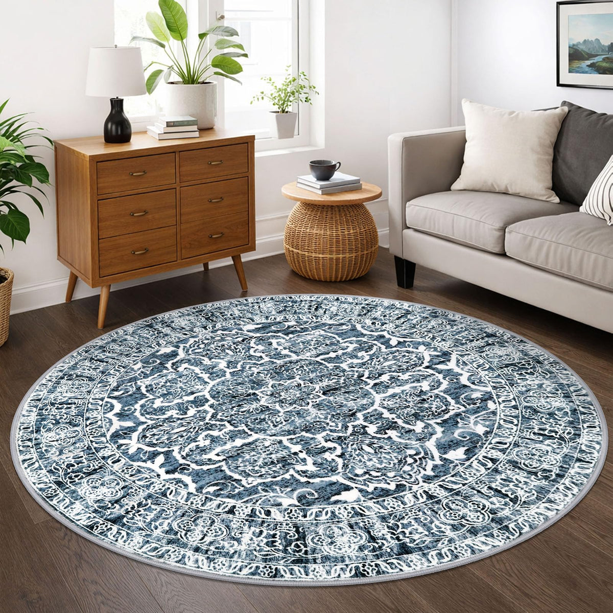 KUTA Entryway Rugs Indoor Washable Small Area Rug 2x3 Blue Entrance Carpet