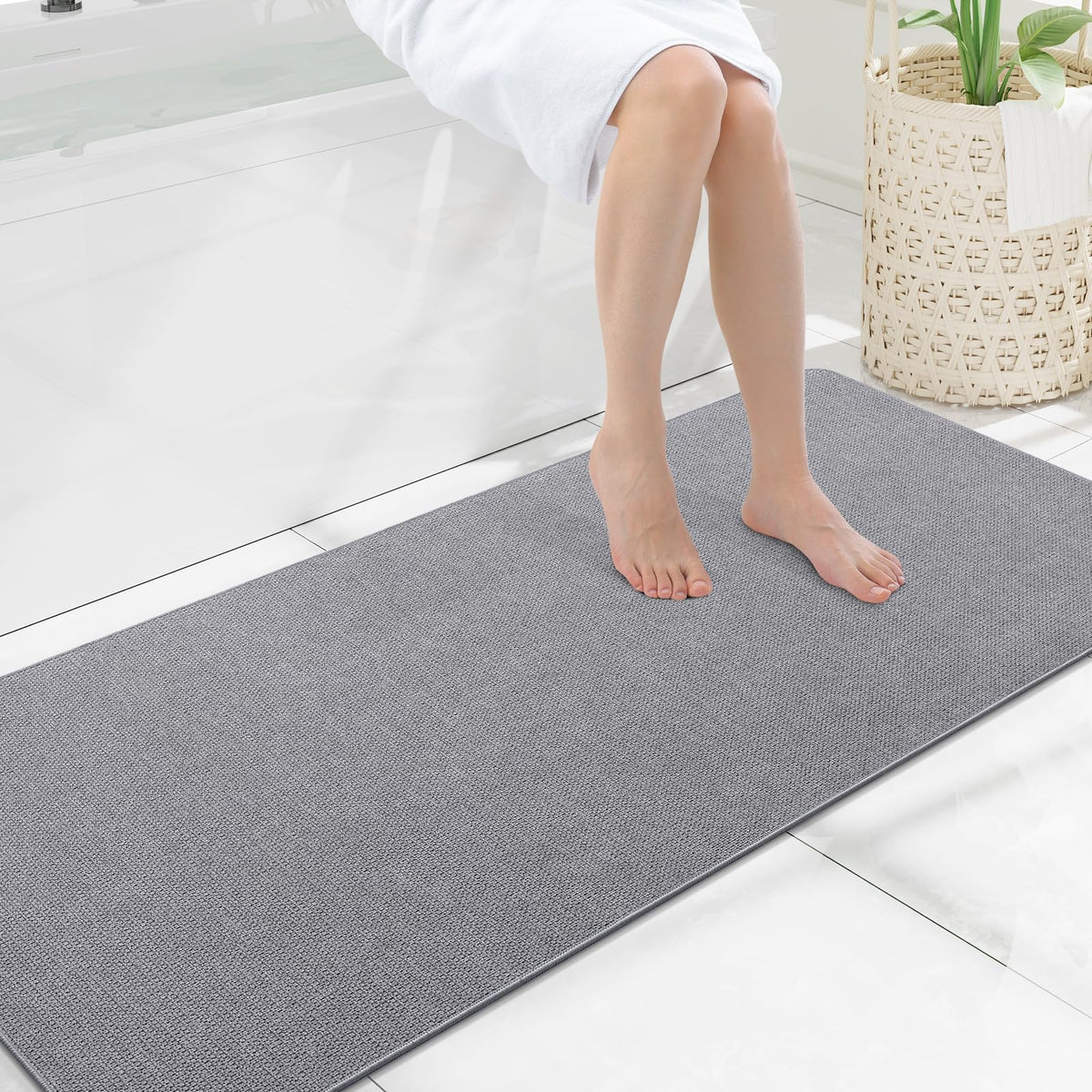 Smiry Ultra Thin Bath Mat 30X20, Non Slip Rubber Washable Bathroom Rugs