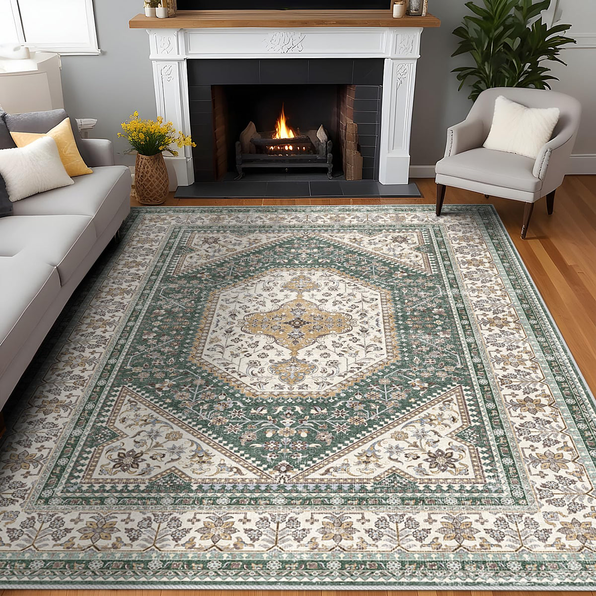2x3 Washable Entryway Area Rug - Non-Slip Boho Throw Rugs Beige Gray