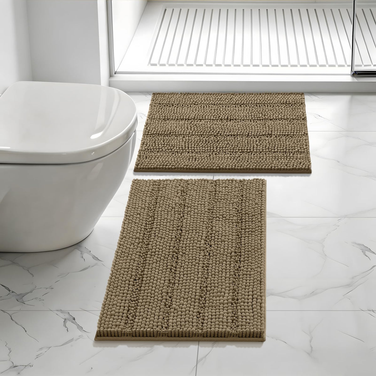 Bcoimo Small Bath Rug Mat,24x17 Chenille Non Slip Gray Bathroom Shower Mat