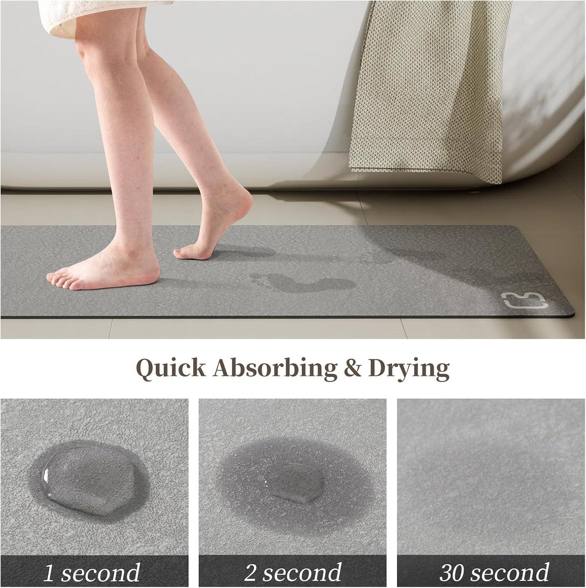 Diatomaceous Earth Bath Mat Stone Bath Mats for Bathroom,15.7"x23.6",Grey