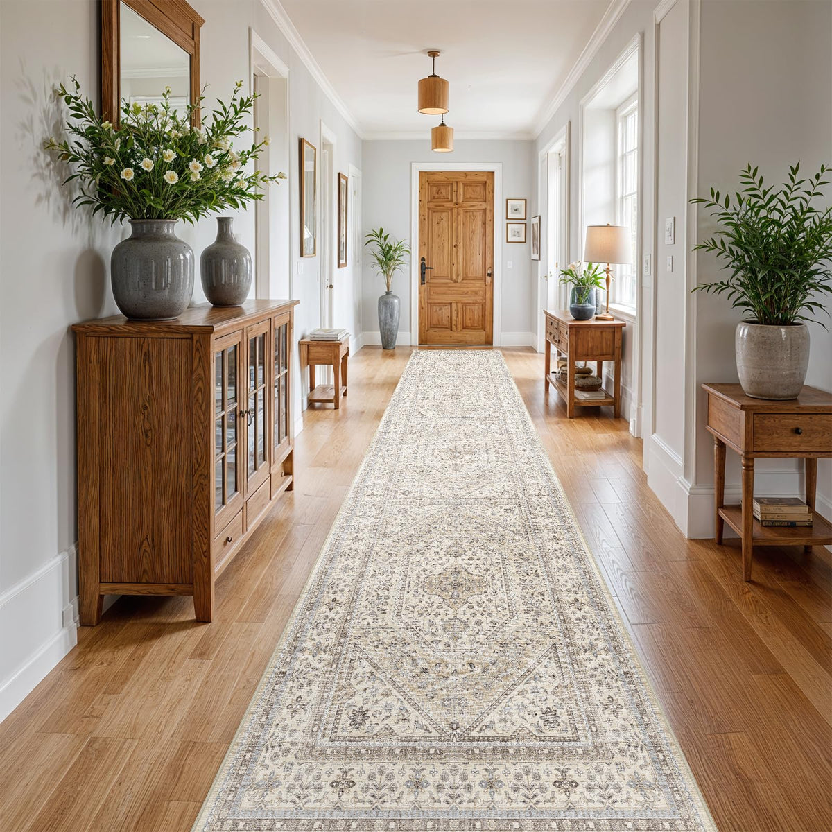 2x3 Washable Entryway Area Rug - Non-Slip Boho Throw Rugs Beige Gray