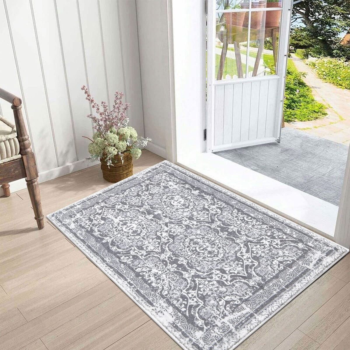 Vaukki Hallway Runner 2x6 ft, Grey Vintage Shaggy Soft Kitchen Rug