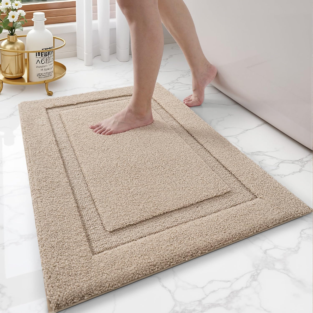 LUMI Ultra Soft Bathroom Rugs Absorbent, Non Slip Bath Mat 24x36, White