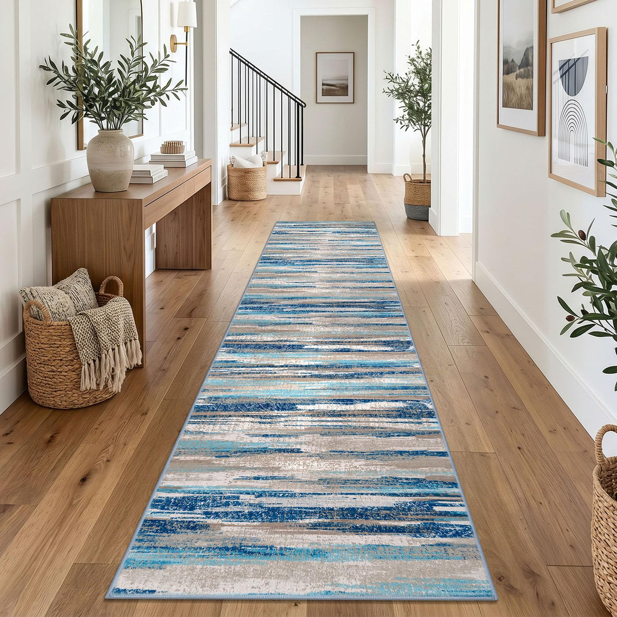Lansny Abstract Washable 2x6 Runner Rug Non Slip Runners for Hallway