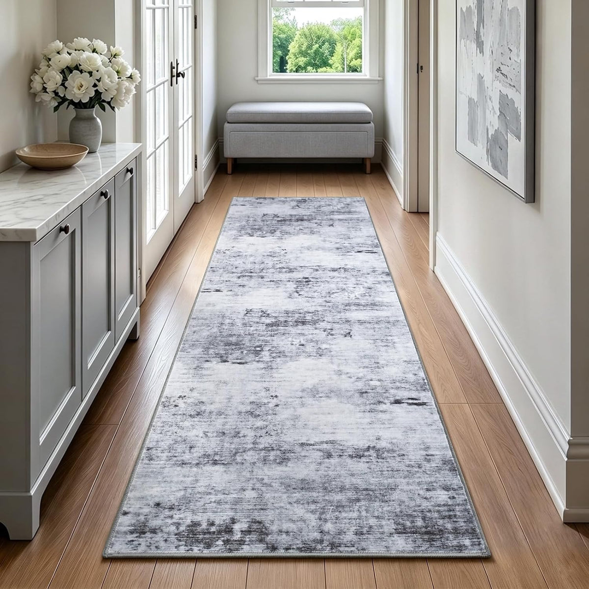 Toneed Washable 2x6 Non-Slip Runner Rug for Hallway Kitchen, Grey