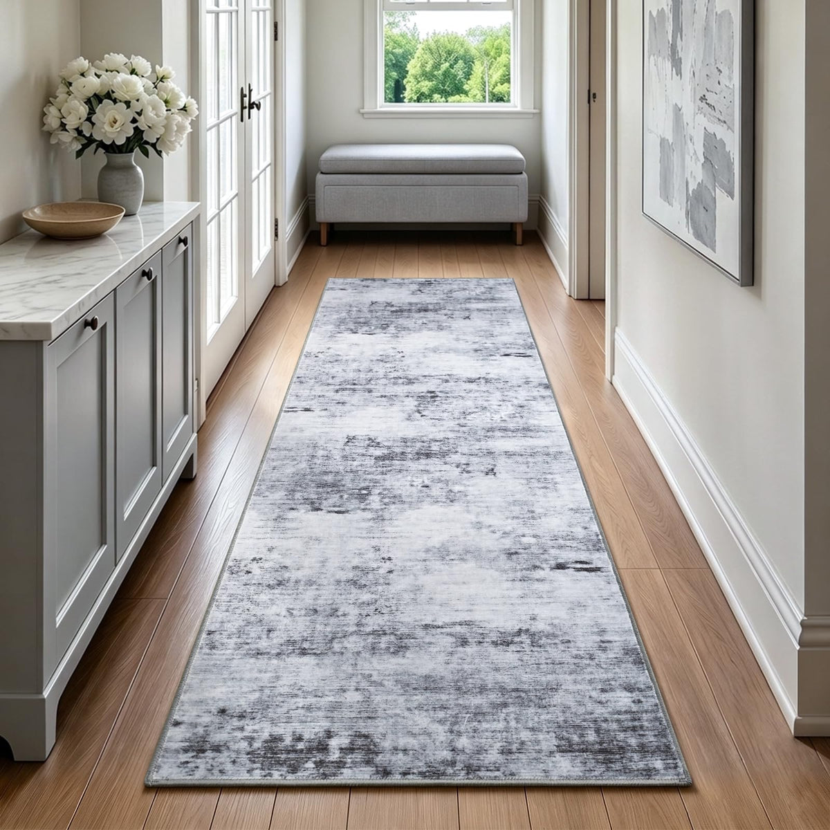 Toneed Washable 2x6 Non-Slip Runner Rug for Hallway Kitchen, Grey