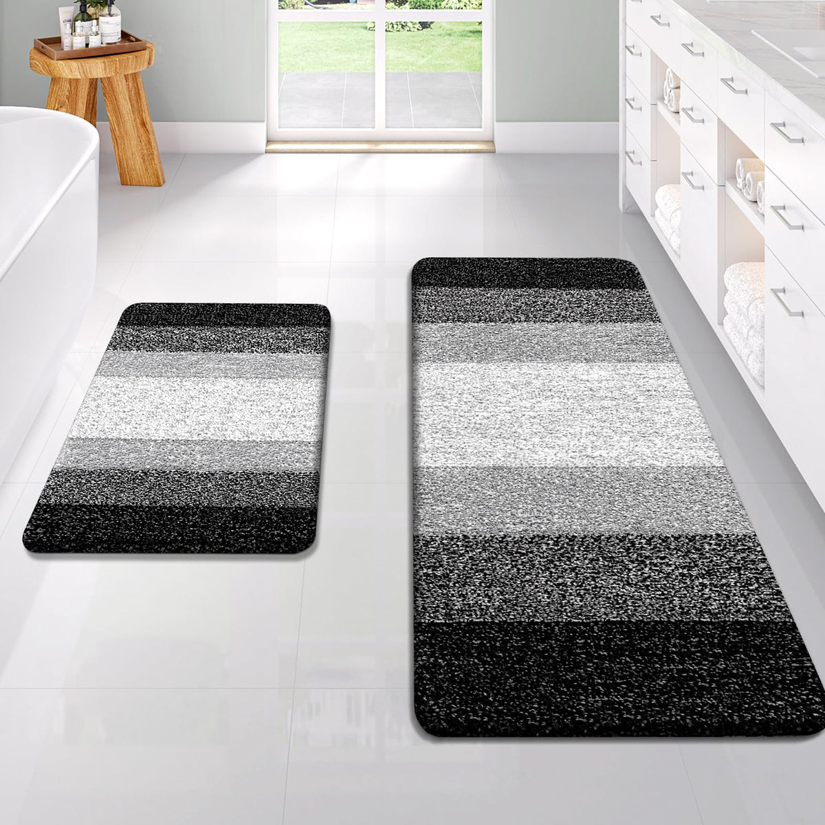 OLANLY Micorfiber Bathroom Rug Set 2 Piece, Soft Absorbent Bath Mats, Grey