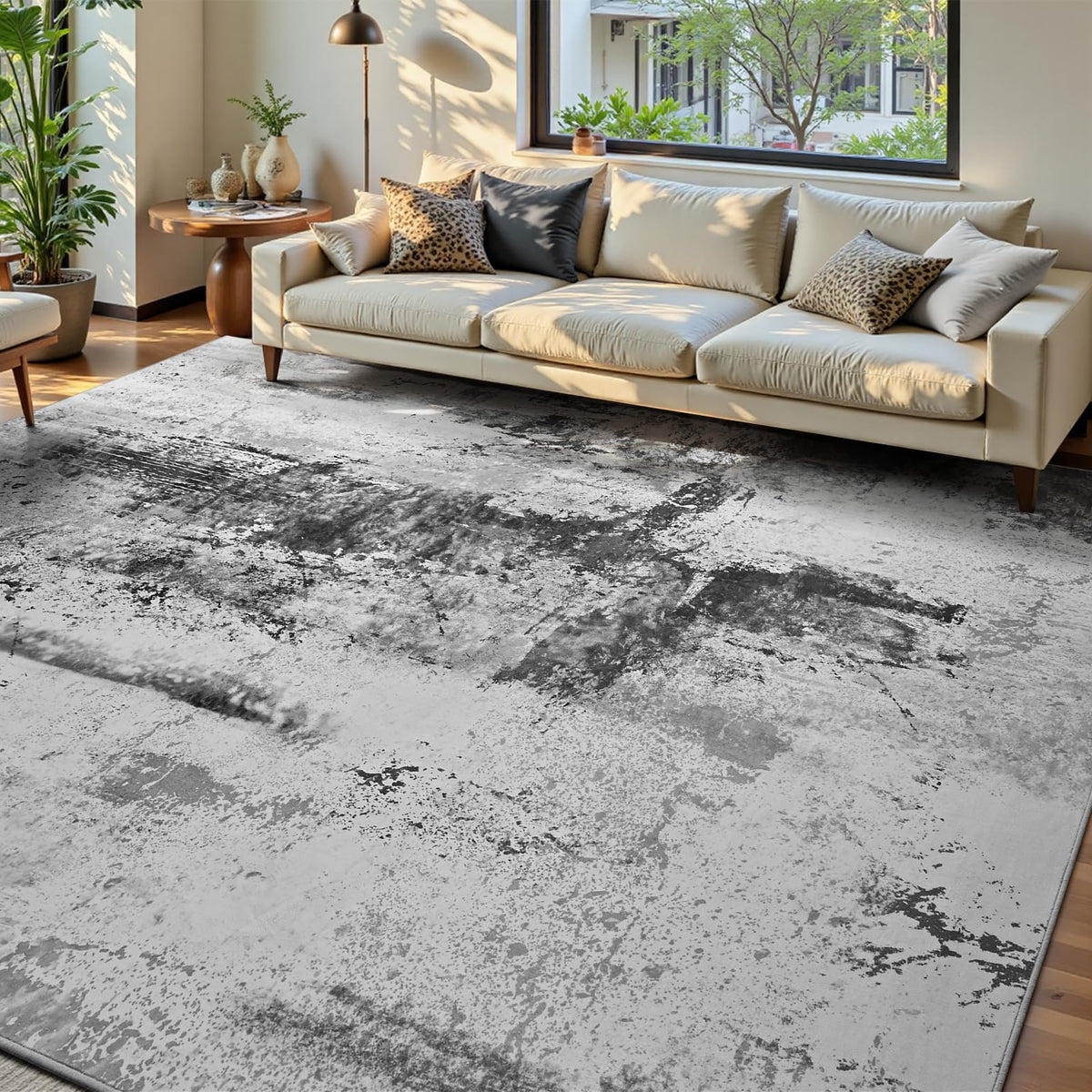 Ompaa 2x6 Rug Runners for Hallways Kitchen Runner Rug Non Slip Washable Grey Long Runner Rugs with Rubber Backing Soft Abstract Carpet Runner for Hallways, Kitchen, Bedroom, Bathroom, Entryway