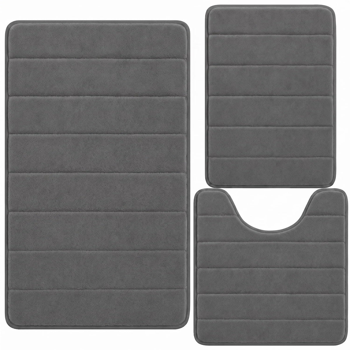 Bathroom Rugs Set 3 Piece, Memory Foam Bath Rugs, Non Slip Washable Bathroom Rug Set, Extra Soft Absorbent Bath Mats with U-Shaped Toilet Rug, Black