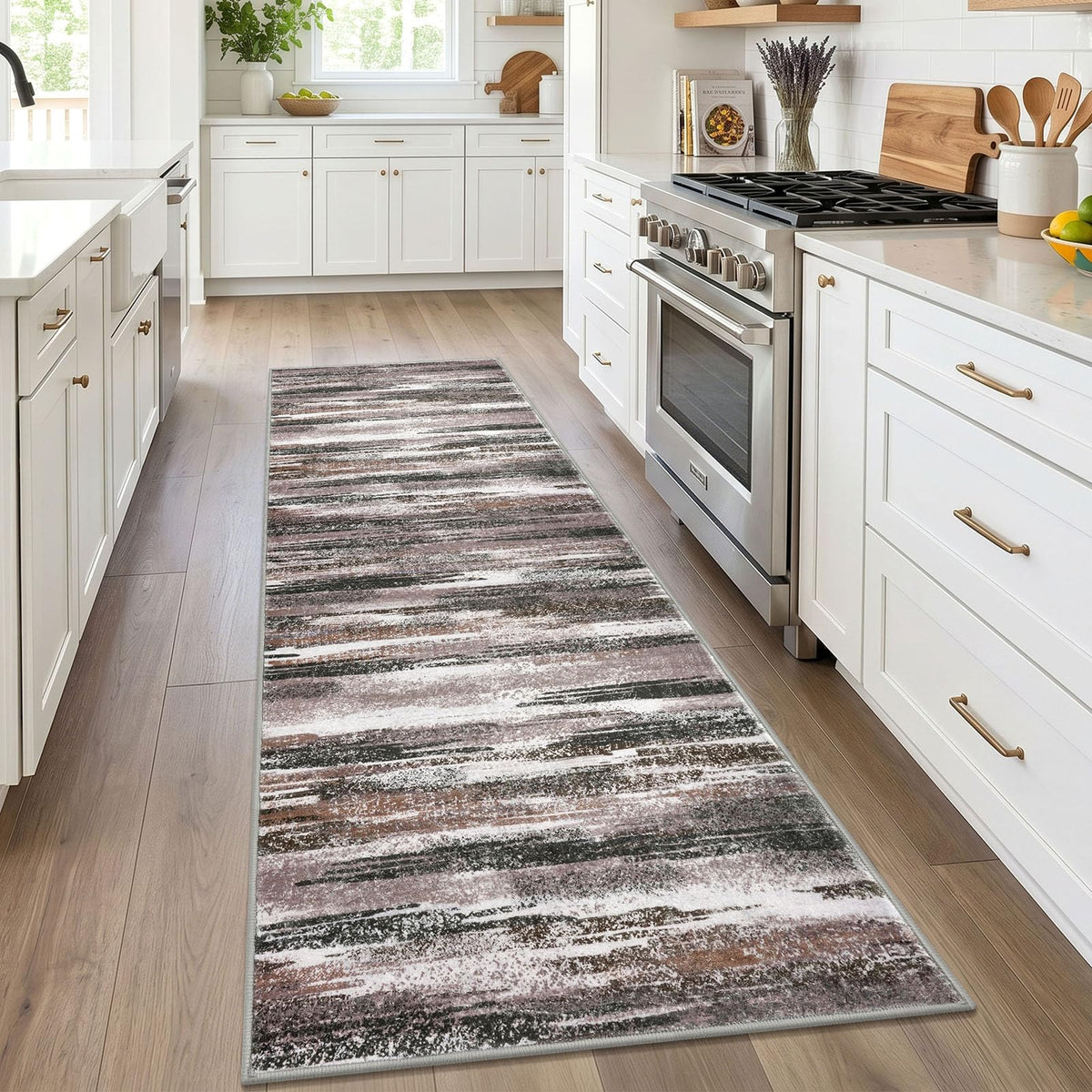 Lansny Abstract Washable 2x6 Runner Rug Non Slip Runners for Hallway