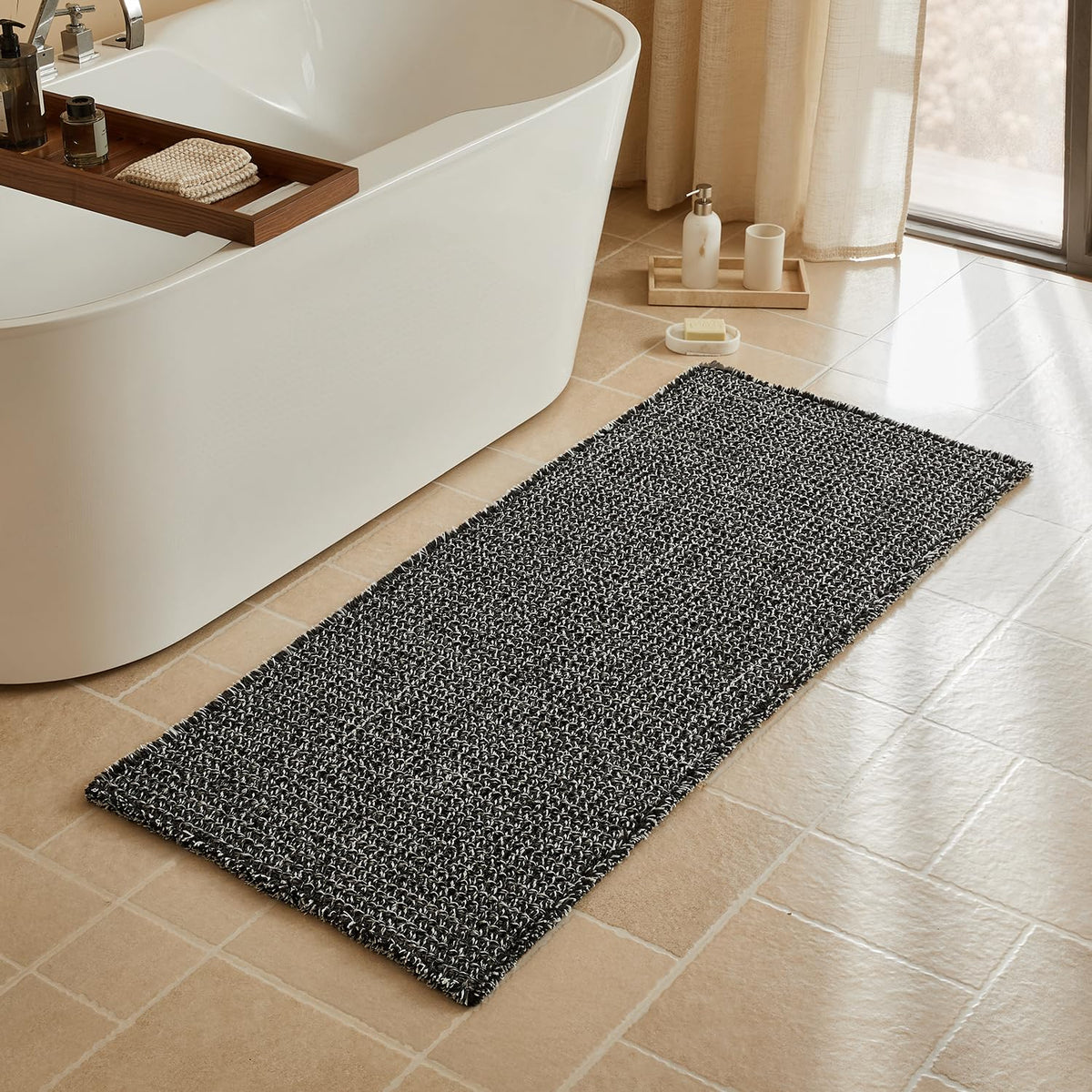 Triohero Waffle Bath Mat, Small Boho Bathroom Rugs Non Slip, 16x24 Khaki