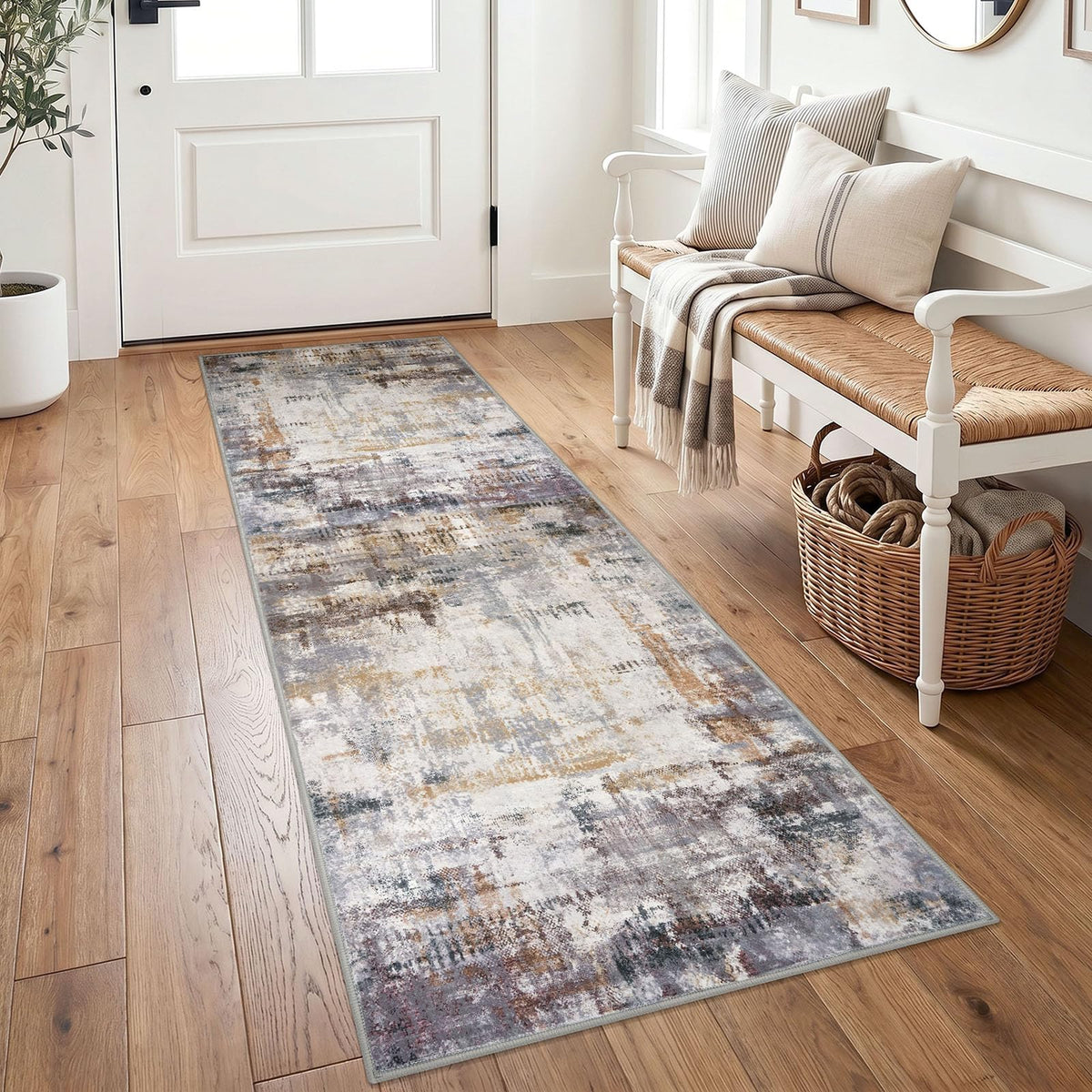 KOZYFLY Abstract Rugs for Entryway 2x3 Washable Small Area Rug Grey-Blue