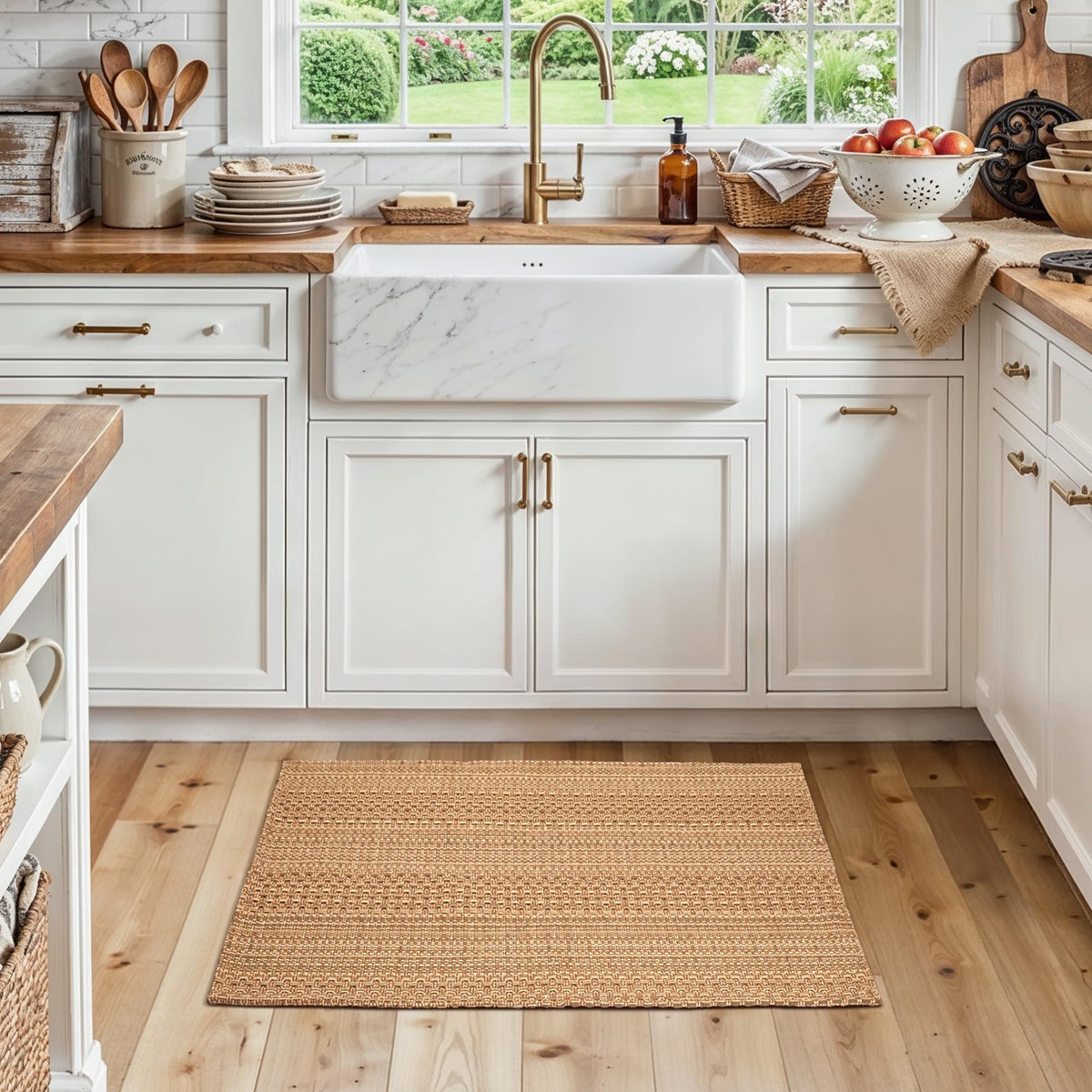 MatEssenz 2x3 Textured Washable Entry Rug, Natural Woven Low-Profile Door Mat with Non-Slip TPR Backing, Brown, for Entryway, Kitchen, Laundry Room