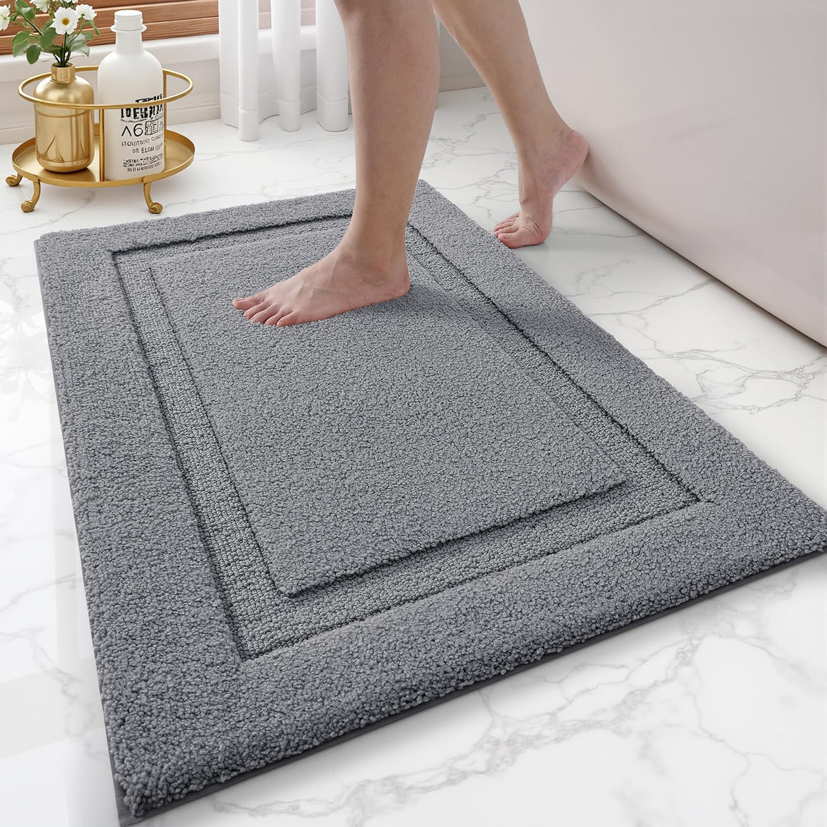 LUMI Ultra Soft Bathroom Rugs Absorbent, Non Slip Bath Mat 24x36, White
