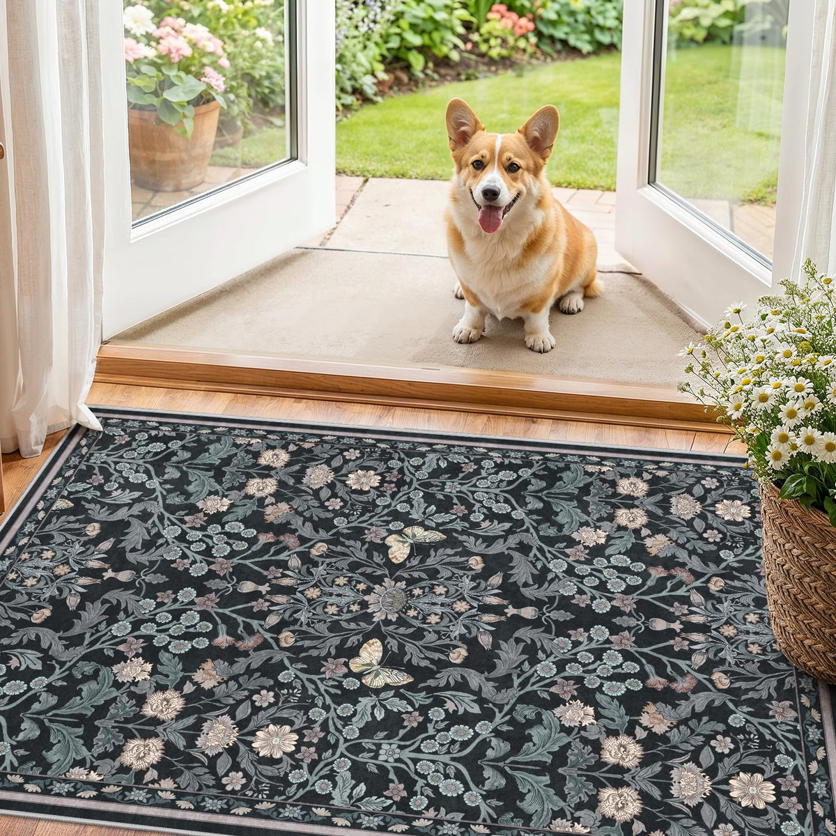 2x3 Washable Entryway Area Rug - Non-Slip Boho Throw Rugs Beige Gray