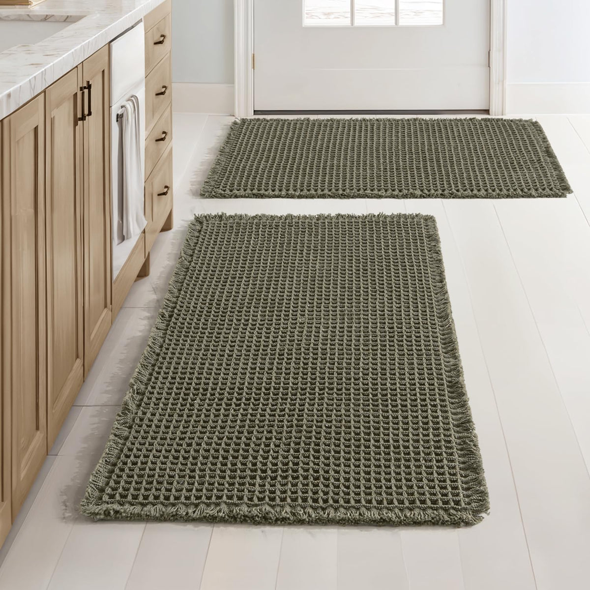 MIULEE Set of 2 Waffle Bathroom Rugs Boho Bath Mat Brown 18x30 Inch
