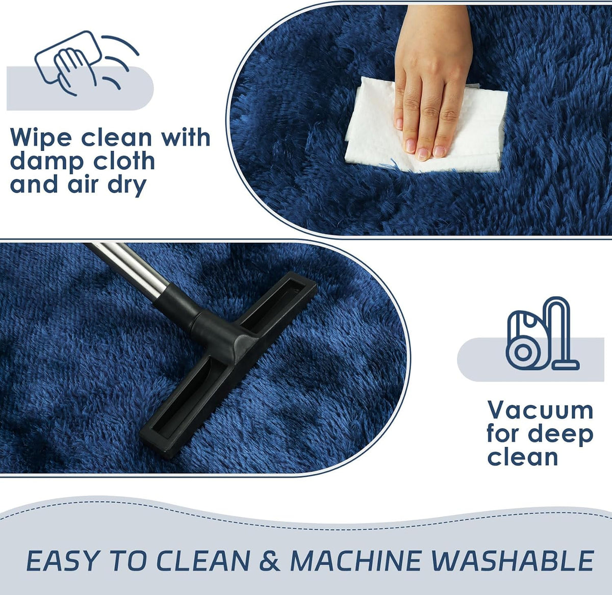 duduta Navy Blue Fluffy Plush Runner Rugs 2x6 ft Tie Dye Rectangle Shag Rug