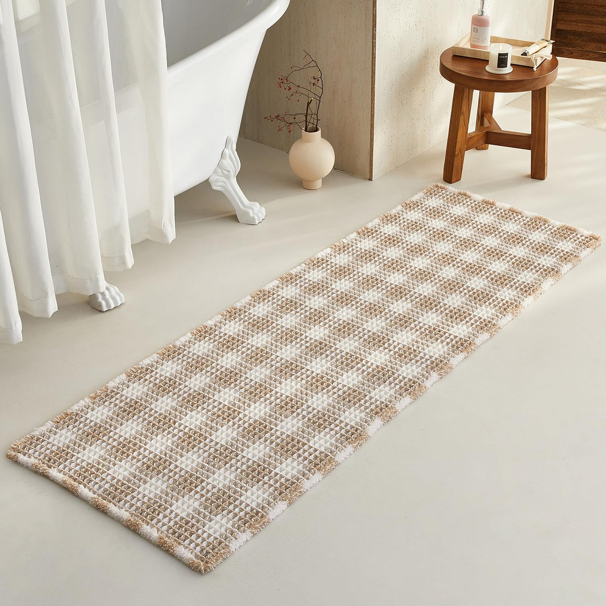 TYUU Waffle Bath Mat, Boho Bathroom Rugs Non Slip Washable, 30x20 Khaki