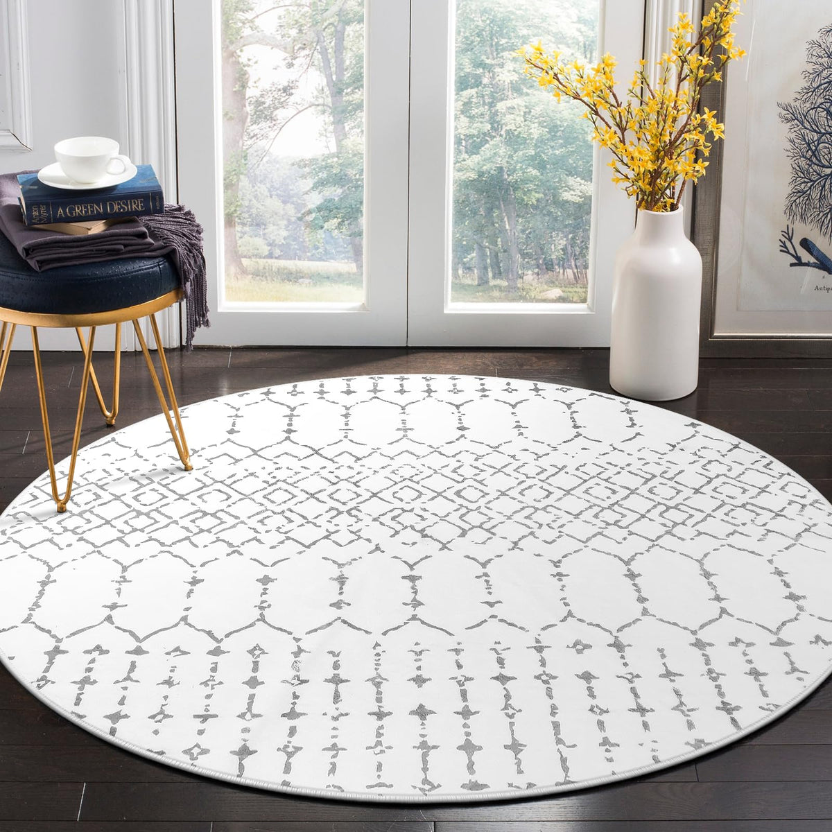 Lahome Moroccan Indoor Rugs for Entryway 2x3 Area Rug Non-Slip Backing Washable Inside Door Mats Low-Profile Throw Soft Rugs for Bathroom, Geometric Print Distressed Blue Rug for Kitchen Bedside Hana