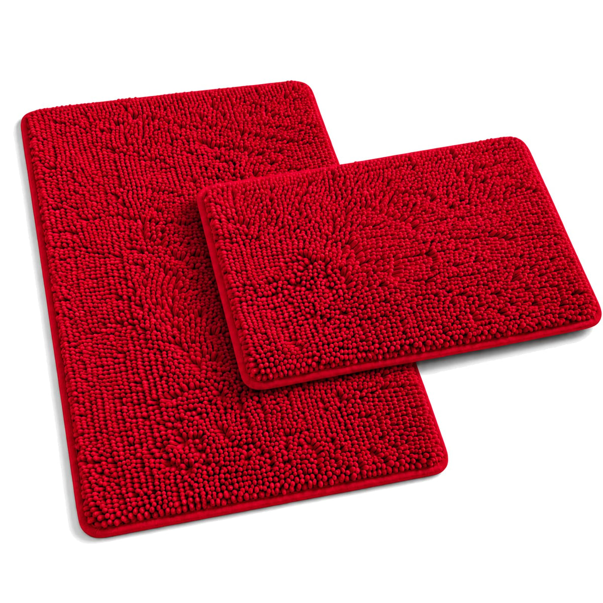 RUN HELIX Bathroom Rugs Set 2 Piece Thick Chenille Bath Mats, Soft Quick Dry Plush Absorbent Bath Rugs with Non-Slip PVC Backing, 32x20+24x16 Inch Black