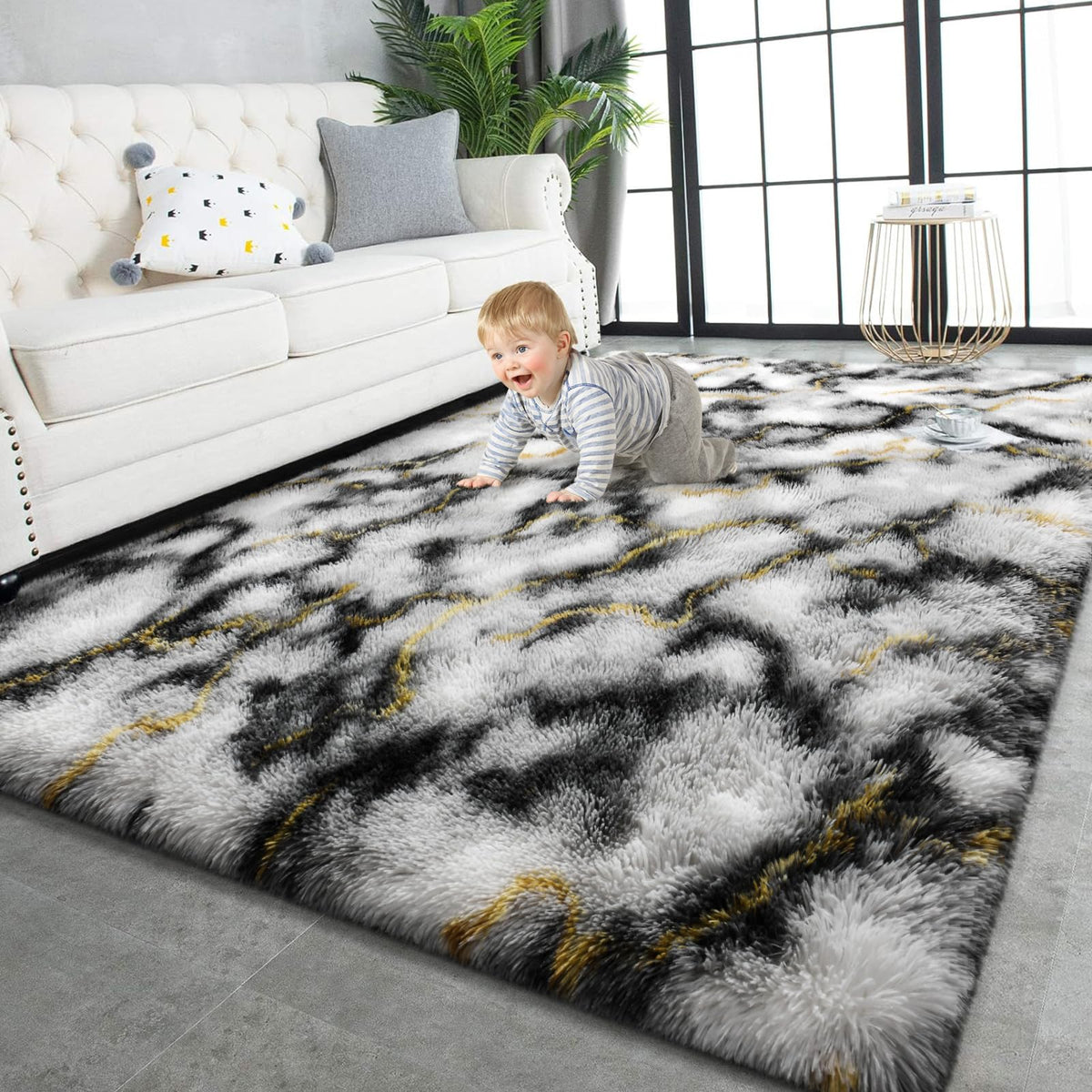 TWINNIS Super Soft Shaggy Runner Rugs Fluffy Carpets, 2x6 Feet, Indoor Modern Plush Area Rugs for Hallway Living Room Bedroom Kitchen Entryway, Upgrade Anti-Skid Rectangular Fuzzy Rug, Black