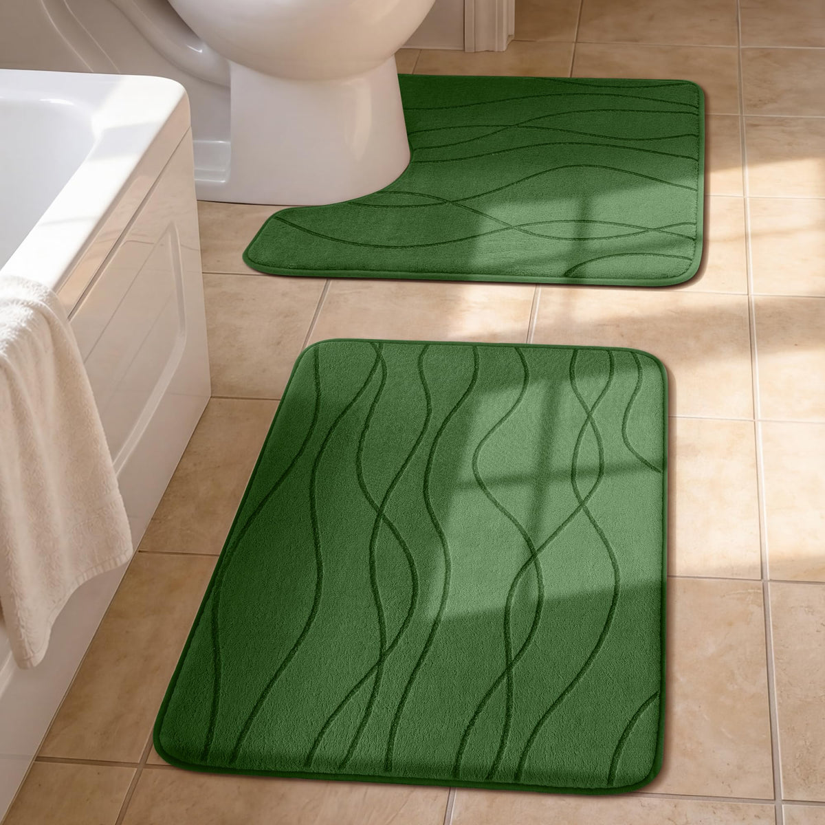 YIHOUSE Bathroom Rugs Set 5 Piece, Memory Foam Bath Mat Dark Grey