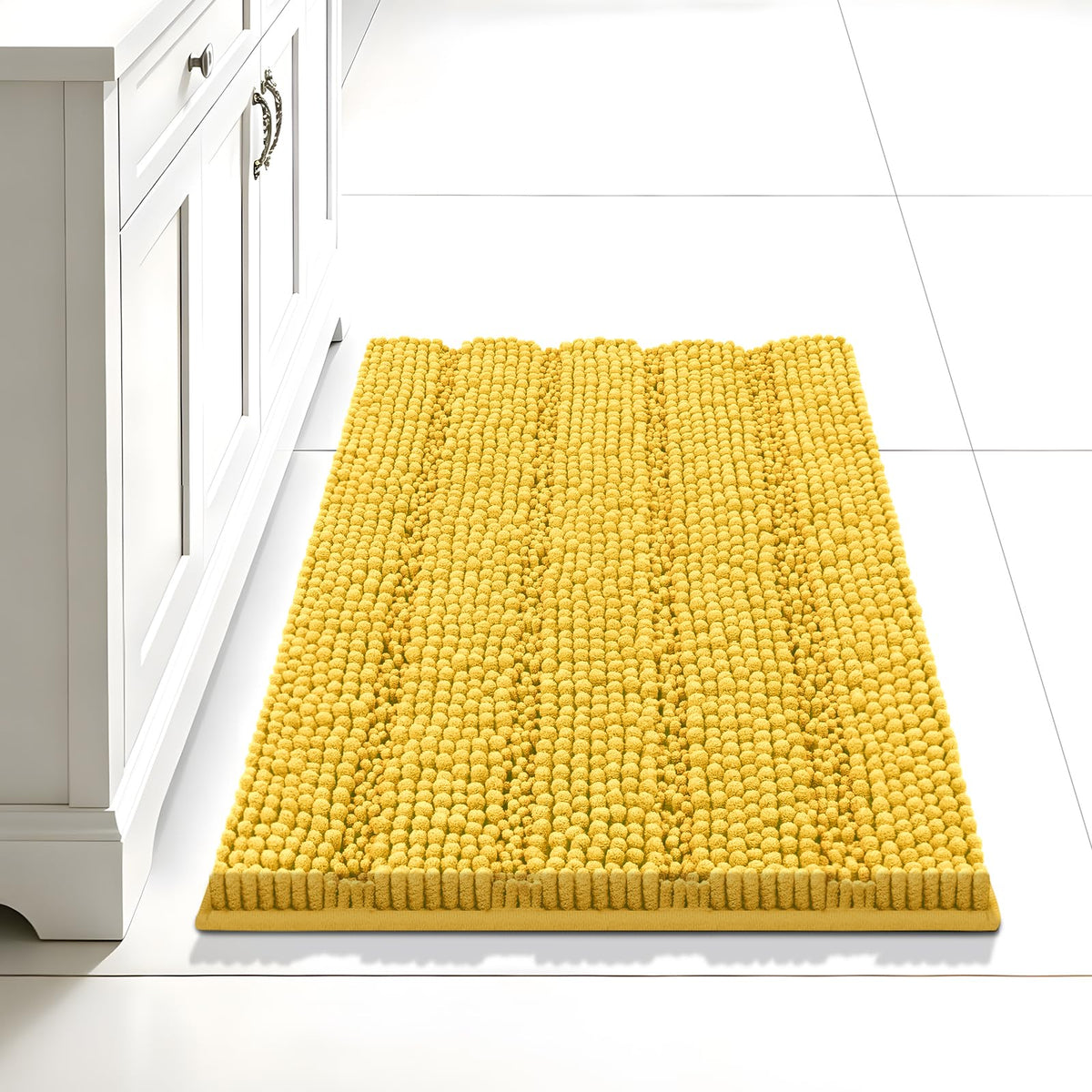 Bcoimo Small Bath Rug Mat,24x17 Chenille Non Slip Gray Bathroom Shower Mat