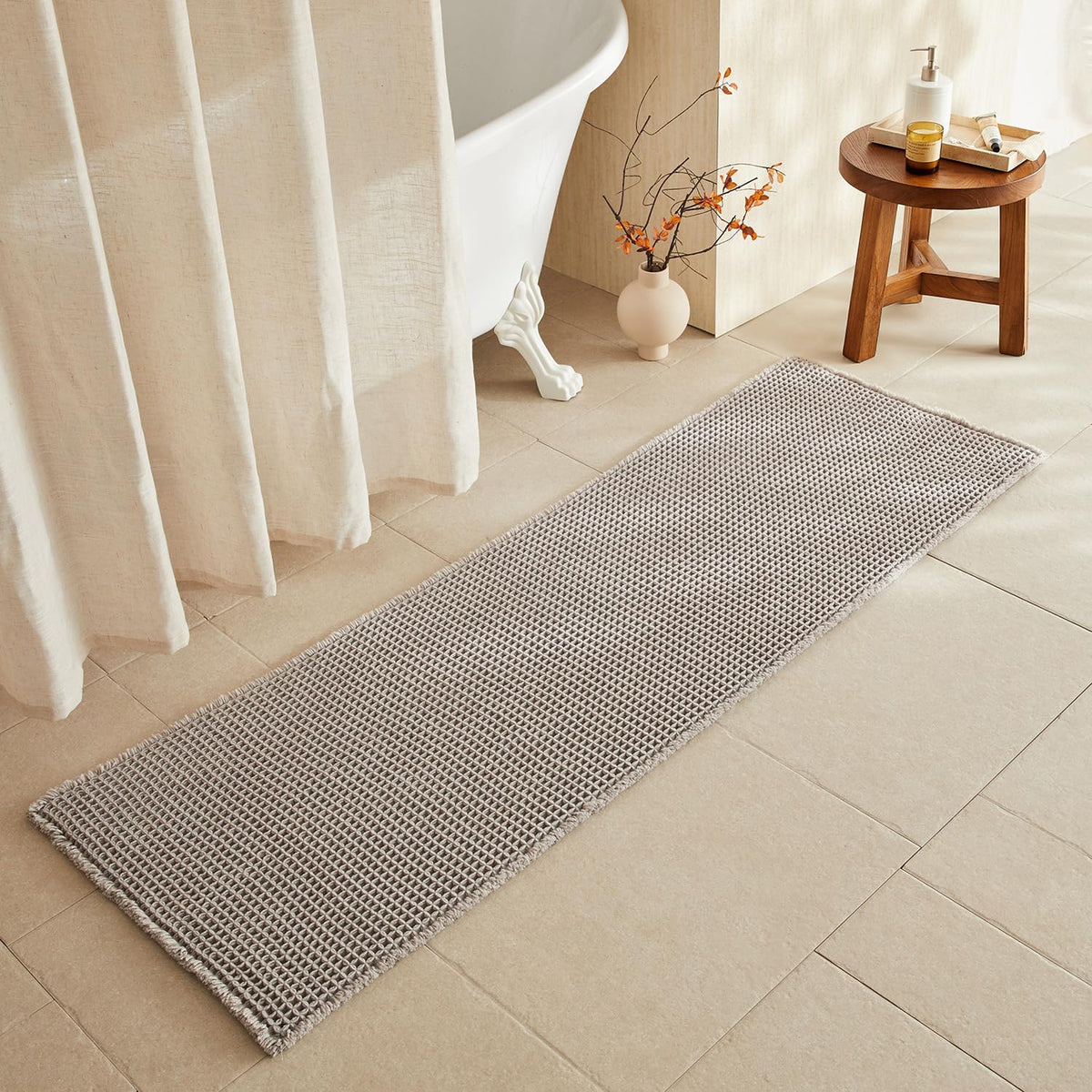 TYUU Waffle Bath Mat, Boho Bathroom Rugs Non Slip Washable, 30x20 Khaki