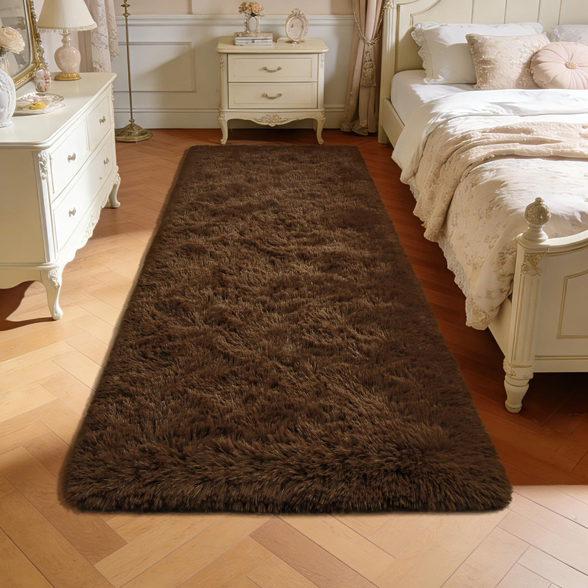 Przemy Fluffy Runner Rug for Bedroom Living Room, 2x6 Feet Dark Purple Shag Area Rugs, Soft Fuzzy Carpet for Bedside Nursery Kids Room College Dorm, Plush Throw Rug for Home Decor