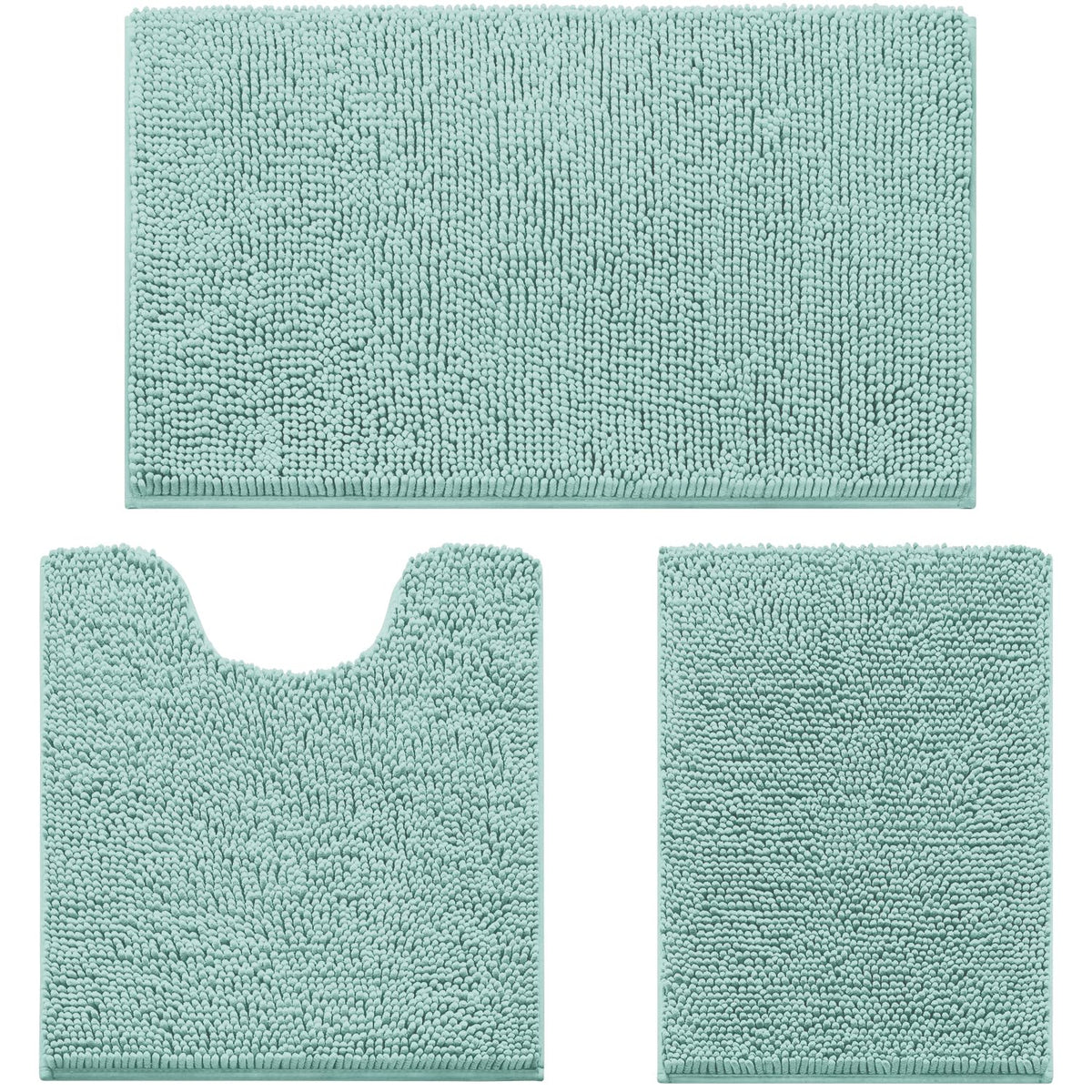 HOMEIDEAS Grey Chenille Bathroom Rugs Set of 3, Non Slip Bath Mat