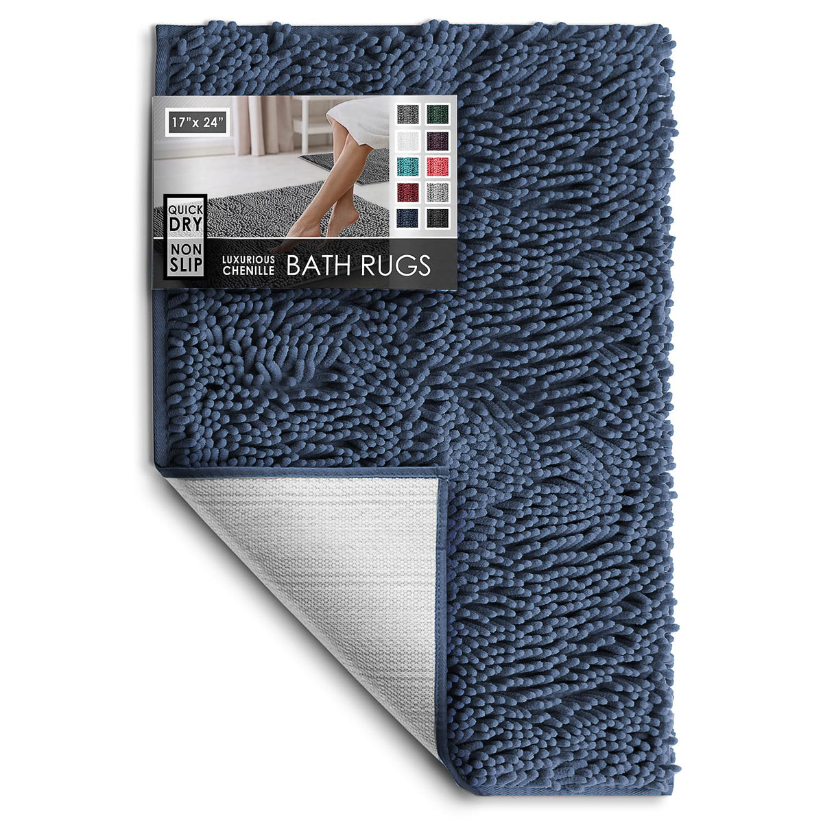 Hearth & Harbor Bathroom Rugs, Chenille Bath Mat - Machine Washable Bath Mats for Bathroom Non-Slip Backing Rubber, Quick Dry Bathroom Mat, 17 x 24 + 20 x 32 - Hunter Green