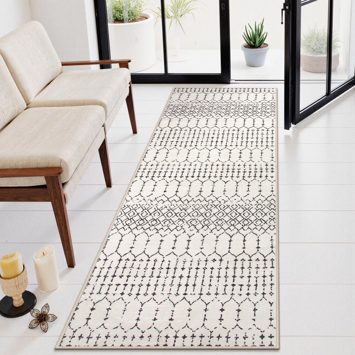 Lahome Moroccan Indoor Rugs for Entryway 2x3 Area Rug Non-Slip Backing Washable Inside Door Mats Low-Profile Throw Soft Rugs for Bathroom, Geometric Print Distressed Blue Rug for Kitchen Bedside Hana
