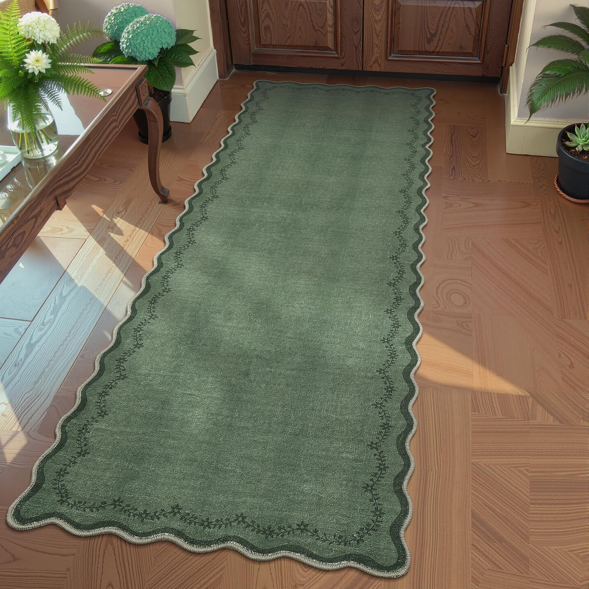 GarveeHome 3x5 Scalloped Washable Area Rug Non Slip Bedroom Entryway Rug