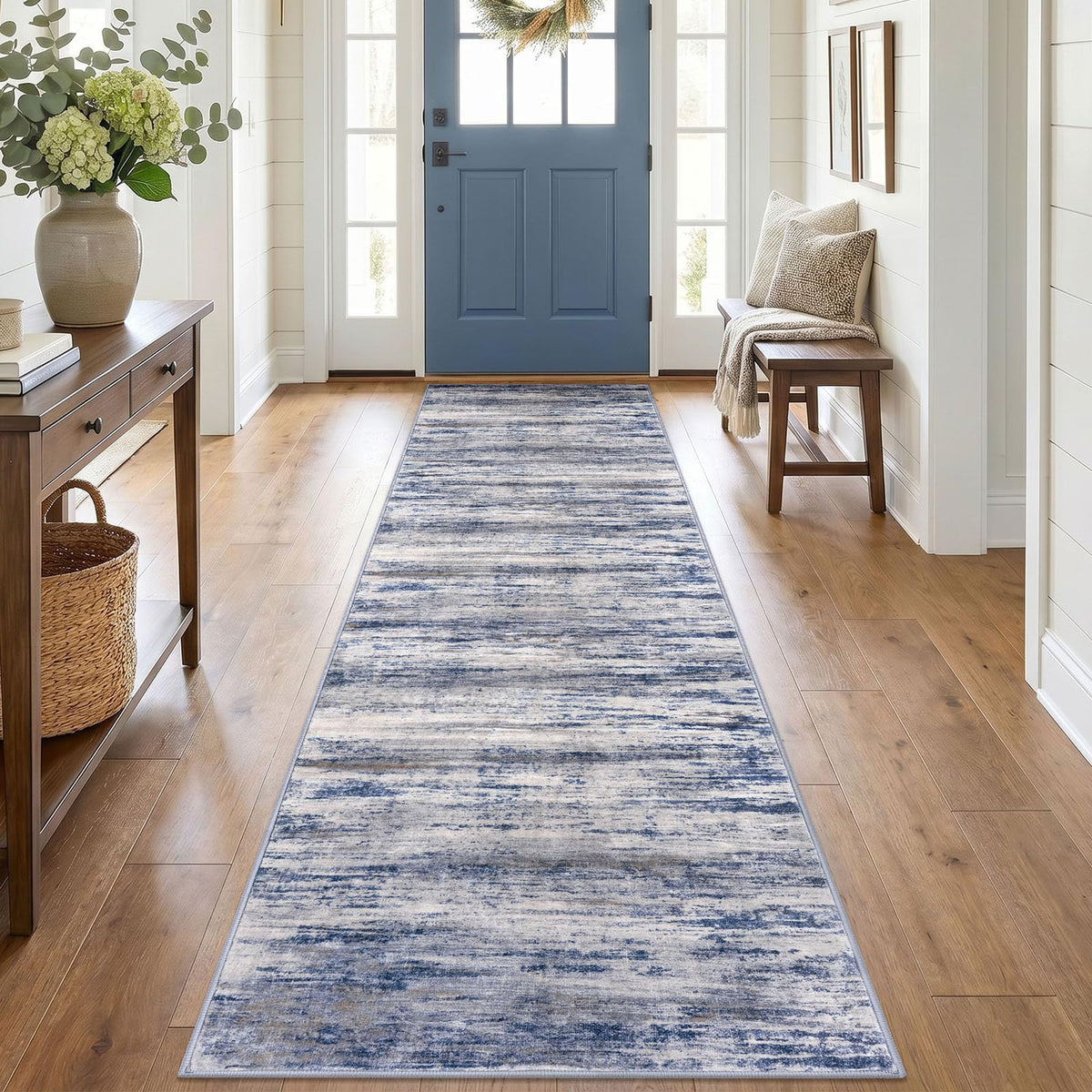 KOZYFLY Abstract Entryway Rug 2x3 Washable Door Mat Indoor Blue Beige
