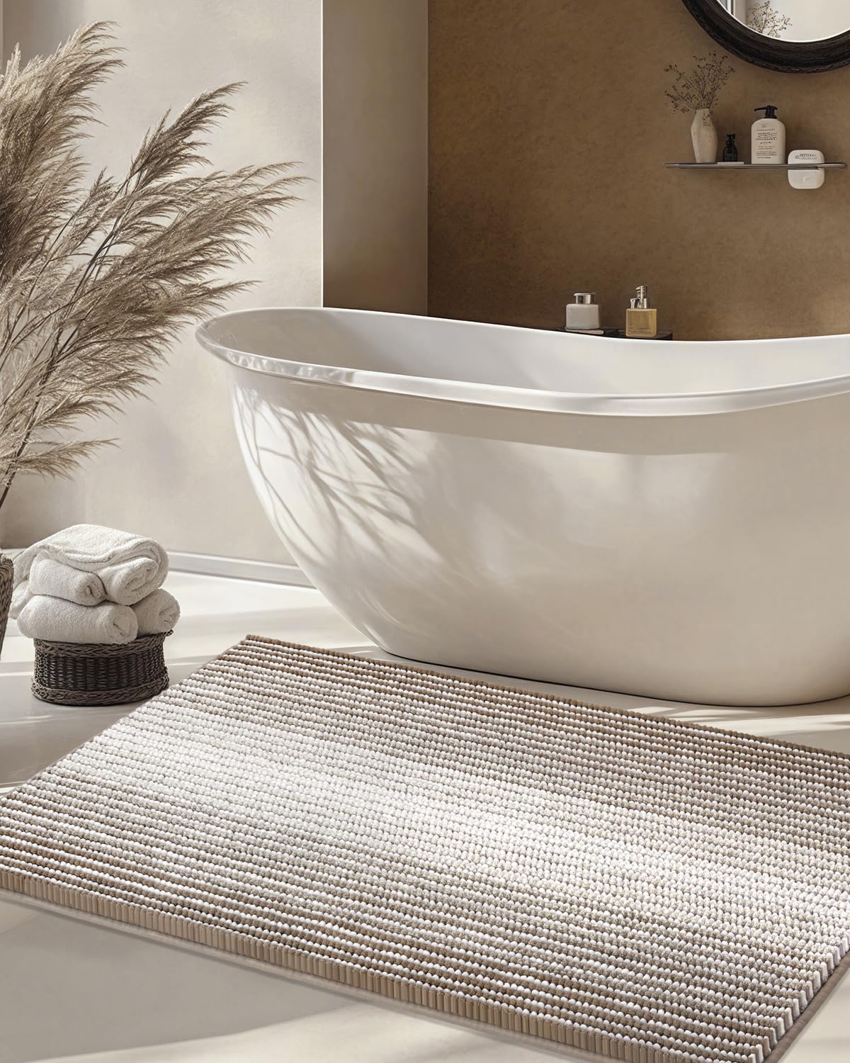 BSICPRO Bathroom Rugs Sets 2 Piece, Non Slip Boho Bath Mats, Beige