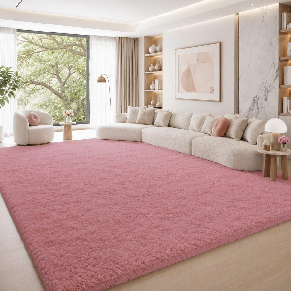 Baby Pink Fluffy Area Rug, Soft Washable, 2x5 Ft for Bedside