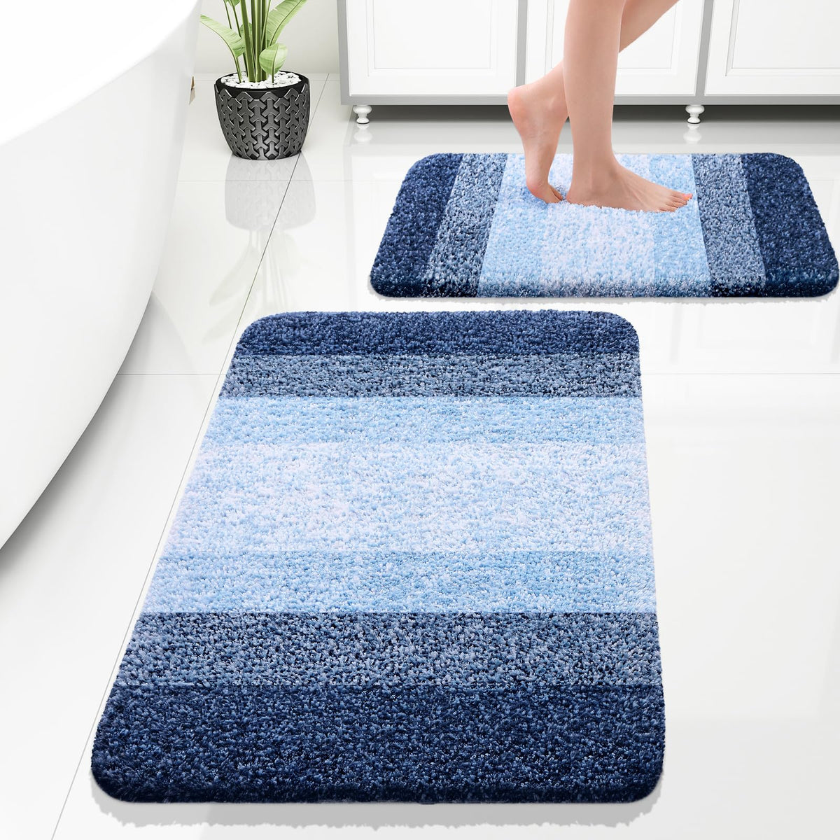 OLANLY Micorfiber Bathroom Rug Set 2 Piece, Soft Absorbent Bath Mats, Grey