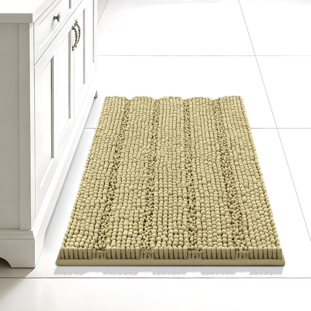 Bcoimo Small Bath Rug Mat,24x17 Chenille Non Slip Gray Bathroom Shower Mat